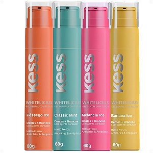 Kit Kess Gel Dental Whitelicius Com 4: Banana Ice, Melancia Ice, Pessego Ice e Classic Mint 60g