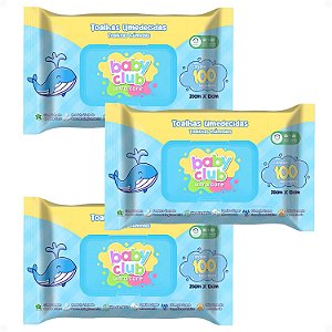 Kit Baby Club Ultra Care: 3 Pacotes Toalhas Umedecidas Baby 20x13cm Com 100Un