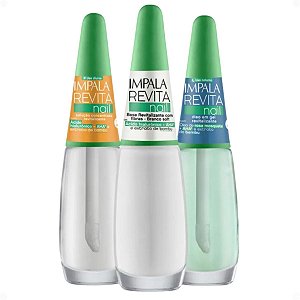 Kit Impala Revita Nail: Base Revitalizante Com Fibras, Solução Concentrada e Óleo Em Gel