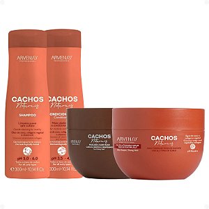 Kit Arvensis Cachos Naturais: Shampoo e Condicionador 300ml + Máscara para Cabelos Crespos e Geleia Ativadora