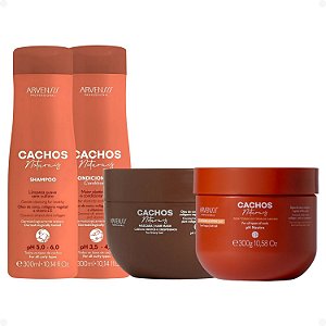 Kit Arvensis Cachos Naturais: Shampoo e Condicionador 300ml + Máscara para Cabelos Crespos e Geleia Ativadora