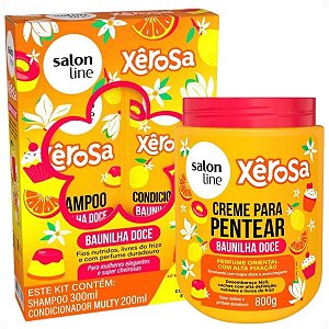 Kit Salon Line Xêrosa Baunilha Doce: Shampoo e Condicionador 200ml + Creme Para Pentear 800g