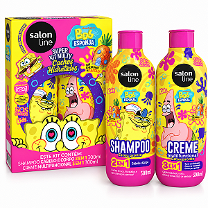 Kit Salon Line Kids Bob Esponja Sos Cacho Multy: Shampoo Cabelo e Corpo e Creme Multifuncional 300ml