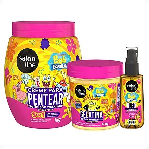 Kit Salon Line Kids Bob Esponja Sos Cachos: Creme Para Pentear 1kg, Gelatina Capilar 400g e Óleo Capilar 42ml