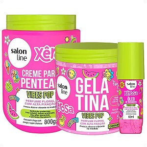 Kit Salon Line Xêrosa Vibes Pop: Creme Para Pentear 800g, Gelatina 500g e Óleo Capilar 60ml