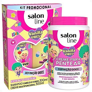 Kit Salon Line Kids Vanilla Vibes!: Shampoo Cabelo e Corpo e Creme Multifuncional 300ml + Creme Para Pentear 1kg