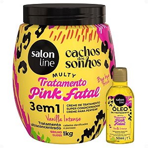 Kit Salon Line Multy Tratamento Pink Fatal: Creme 1kg e Óleo Capilar 50ml
