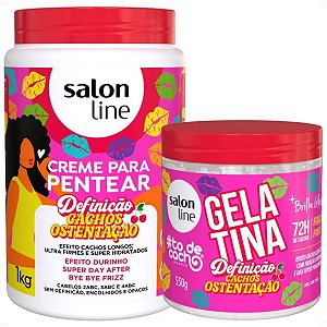 Kit Salon Line Definição Cachos Ostentação: Creme Para Pentear 1kg e Gelatina Capilar 550g