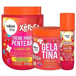 Kit Salon Line Xêrosa Glamour Chic: Creme Para Pentear 800g, Gelatina Capilar 500g e Óleo Sérum 200ml