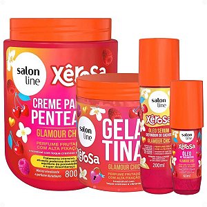 Kit Salon Line Xêrosa Glamour Chic: Creme Para Pentear 800g, Gelatina Capilar, Óleo Sérum e Óleo Capilar 60ml