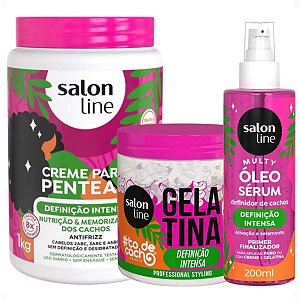 Kit Salon Line Definição Intensa: Creme Para Pentear 1kg, Gelatina Capilar 550g e Óleo Sérum Capilar 200ml