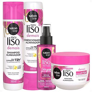 Kit Salon Line Meu Liso Demais: Shampoo, Condicionador, Máscara Capilar 300g e Sérum Alinhador 120ml