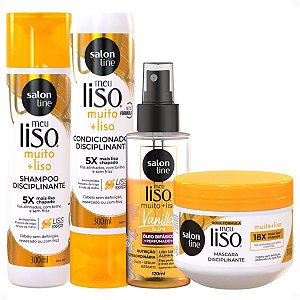 Kit Salon Line Meu Liso Muito + Liso: Shampoo, Condicionador 300ml, Máscara 300g e Óleo Bifásico 120ml