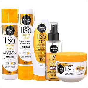 Kit Salon Line Meu Liso Muito + Liso: Shampoo, Condicionador, Máscara 300g, Defrizante e Óleo Bifásico 120ml