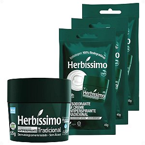 Kit Herbíssimo Desodorante Creme Antiperspirante Tradicional 55g + 3 Refis 45g