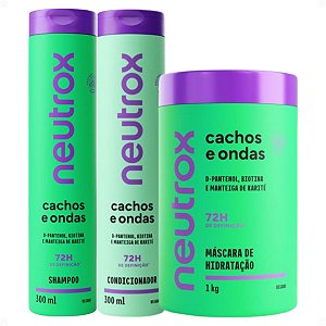 Kit Neutrox Cachos e Ondas: Shampoo, Condicionador 300ml e Máscara De Hidratação 1kg
