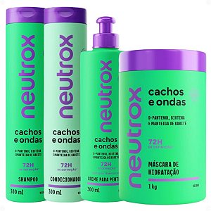 Kit Neutrox Cachos e Ondas: Shampoo, Condicionador 300ml, Máscara Capilar 1kg e Creme Para Pentear