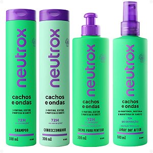 Kit Neutrox Cachos e Ondas: Shampoo, Condicionador 300ml, Creme Para Pentear e Spray Day After 300ml