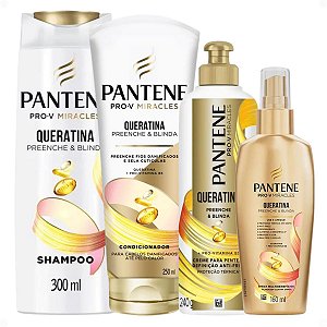 Kit Pantene Pro-V Queratina: Shampoo 300ml, Condicionador 250ml, Creme Para Pentear 240g e Spray Multibenefícios 160ml