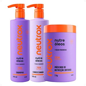 Kit Neutrox Nutre Óleos: Shampoo, Condicionador 500ml e Máscara Capilar 1kg