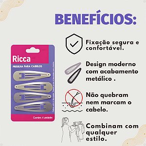 Presilhas Para Cabelos Belliz Ricca Tic Tac Metallic Blonde Cód. 1765