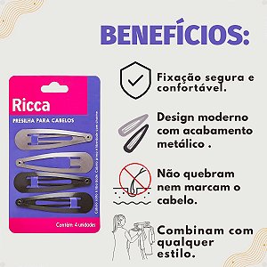 Presilhas Para Cabelos Belliz Ricca Tic Tac Metallic Brunette Cód. 1766