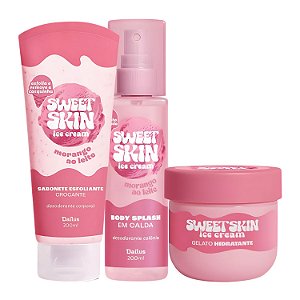 Kit Dailus Sweet Skin Ice Cream Morango Ao Leite: Sabonete Esfoliante, Hidratante Corporal e Body Splash 200ml