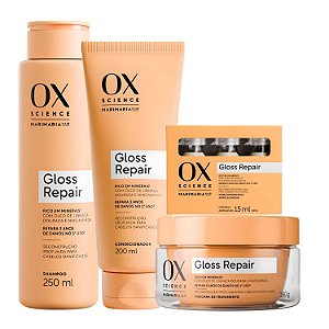 Kit Ox Science Mari Maria Hair Gloss Repair: Shampoo 250ml, Condicionador 200ml, Máscara Capilar 180g e 3 Doses Concentradas
