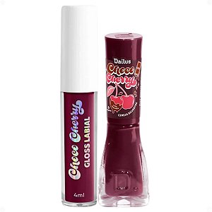 Kit Dailus Choco Cherry Cereja Silvestre: Gloss Labial 4ml e Emalte Cremoso 8ml