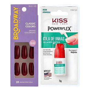 Kit Kiss New York: Unhas Postiças Bailarina Longo Lavender e Cola De Unhas 3g