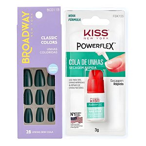 Kit Kiss New York: Unhas Postiças Bailarina Longo Oatmeal e Cola De Unhas 3g