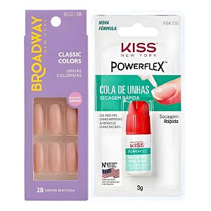 Kit Kiss New York: Unhas Postiças Bailarina Longo Moonlight e Cola De Unhas 3g