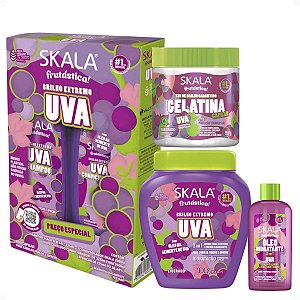 Kit Skala Frutástica! Uva: Shampoo 325ml, Condicionador 200ml, Creme De Tratamento 1000g, Gelatina 550g e Óleo Capilar 90ml