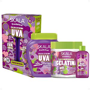 Kit Skala Frutástica! Uva: Shampoo 325ml, Condicionador 200ml, Creme De Tratamento 1000g, Gelatina 550g e Óleo Capilar 90ml