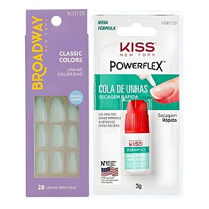 Kit Kiss New York: Unhas Postiças Bailarina Curto Bordeaux e Cola De Unhas 3g