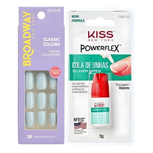 Kit Kiss New York: Unhas Postiças Quadrado Curto Lipstick e Cola De Unhas 3g
