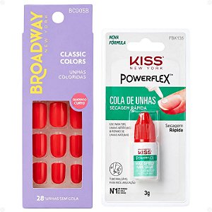 Kit Kiss New York: Unhas Postiças Quadrado Curto Vintage e Cola De Unhas 3g