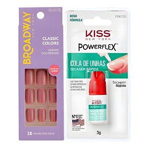 Kit Kiss New York: Unhas Postiças Quadrado Curto Smoothie e Cola De Unhas 3g