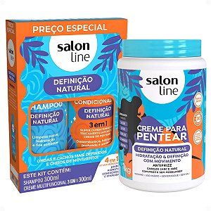 Kit Salon Line Definição Natural: Shampoo, Creme Multifuncional 300ml e Creme Para Pentear 1kg