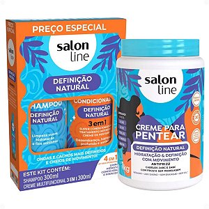 Kit Salon Line Definição Natural: Shampoo, Creme Multifuncional 300ml e Creme Para Pentear 1kg