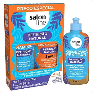 Kit Salon Line Definição Natural: Shampoo, Creme Multifuncional 300ml e Creme Para Pentear 300ml
