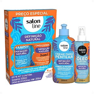 Kit Salon Line Definição Natural: Shampoo, Creme Multifuncional 300ml, Creme Para Pentear 300ml e Óleo Sérum Capilar 200ml