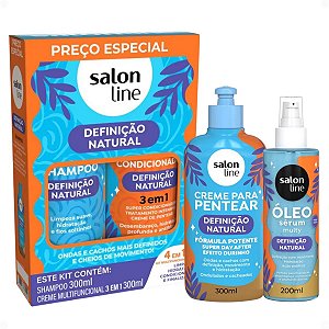 Kit Salon Line Definição Natural: Shampoo, Creme Multifuncional 300ml, Creme Para Pentear 300ml e Óleo Sérum Capilar 200ml