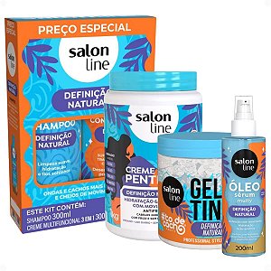 Kit Salon Line Definição Natural: Shampoo, Creme Multifuncional 300ml, Creme Para Pentear 1kg, Óleo Sérum 200ml e Gelatina Capilar 550g