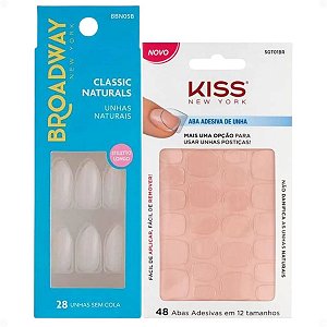 Kit Kiss New York: Unhas Postiças Stiletto Longo Power e Abas Adesivas De Unhas