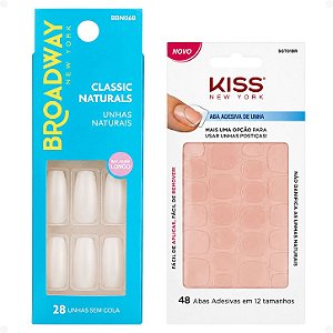 Kit Kiss New York: Unhas Postiças Bailarina Longo Dream e Abas Adesivas De Unhas
