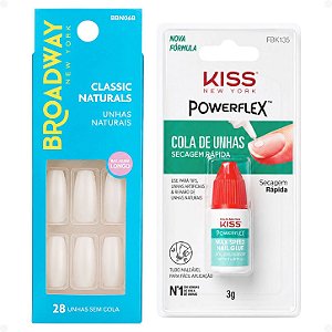 Kit Kiss New York: Unhas Postiças Bailarina Longo Dream e Cola De Unhas 3g