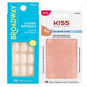 Kit Kiss New York: Unhas Postiças Oval Médio Freedom e Abas Adesivas De Unhas