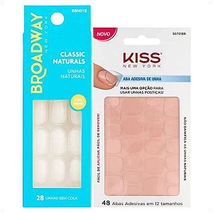 Kit Kiss New York: Unhas Postiças Oval Médio Freedom e Abas Adesivas De Unhas