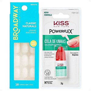Kit Kiss New York: Unhas Postiças Oval Médio Freedom e Cola De Unhas 3g